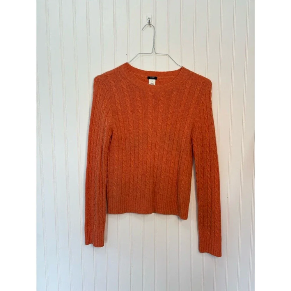J. Crew Orange Cable Knit merino wool rabbit hair cashmere Sweater
